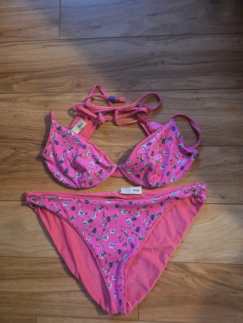 Maaji Happy Flower Reversible 2 Piece Bikini Large Top, XL Bottom